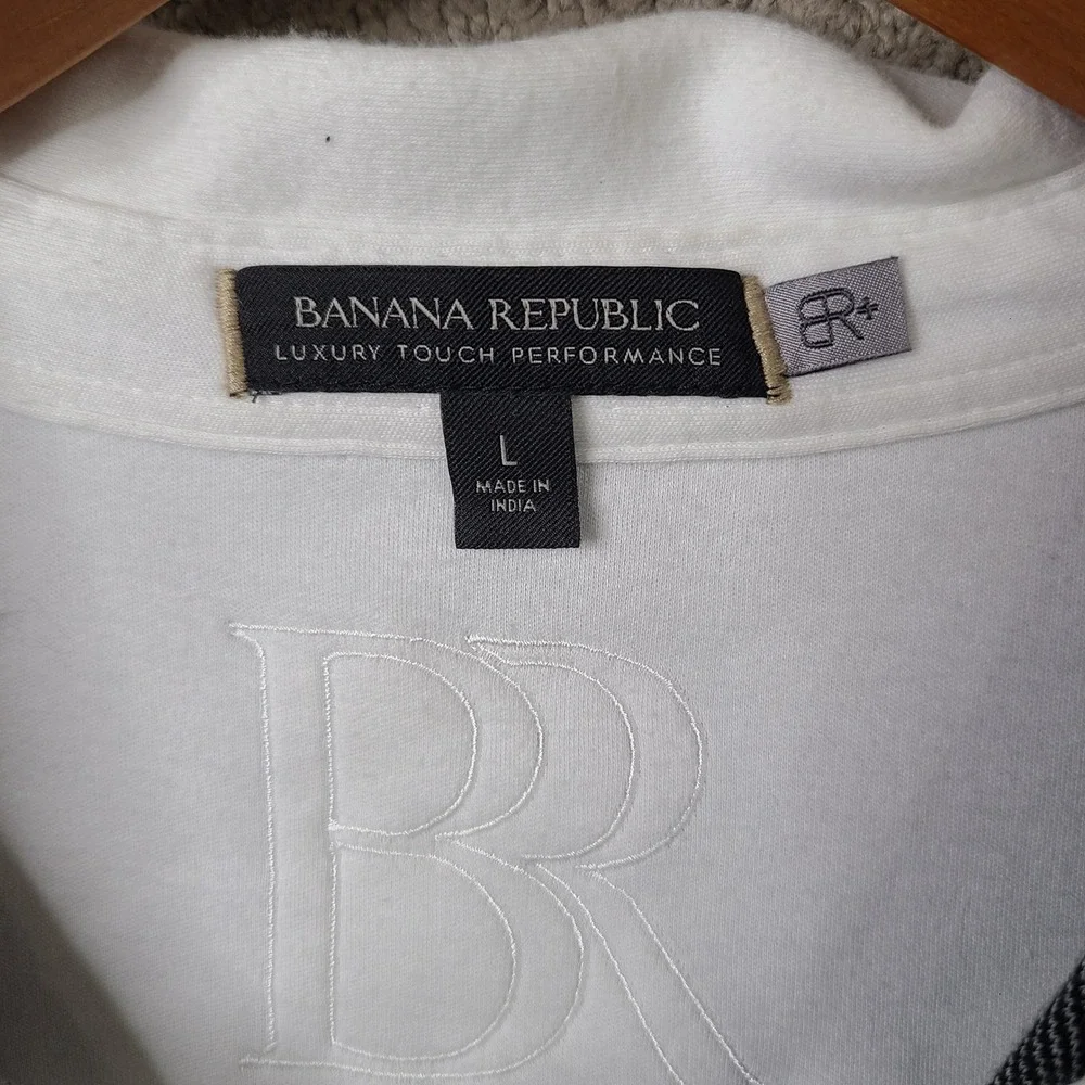 Banana Republic Shirt Mens Large Gray Striped Polo Luxury Touch Cotton Casual